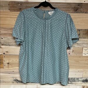 Perch by Blu Pepper size 1X Sage Swedish Dot Short Sleeve Lightweight Blouse